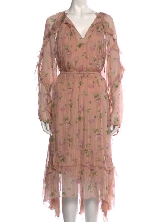 Ulla Johnson Dresses & Skirts - Ulla Johnson Lorelei Silk Floral Dress Size 10 Blush Pink Ruffle Sleeve Boho